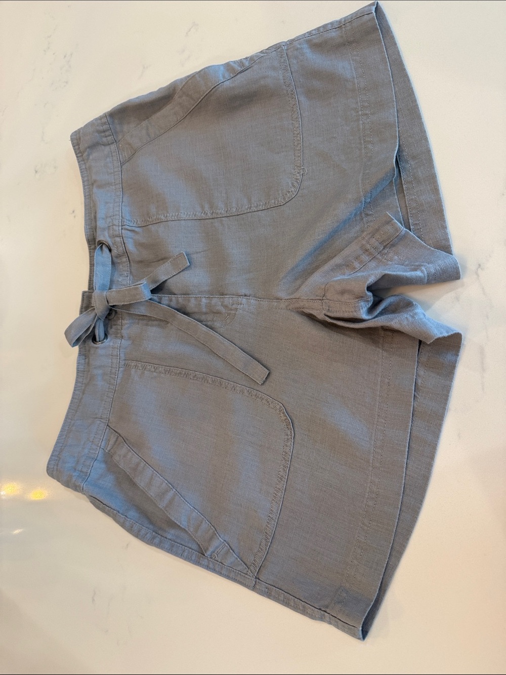 St. Tropez West 100% Linen Drawstring Shorts Size 6 In Gray Coastal Style